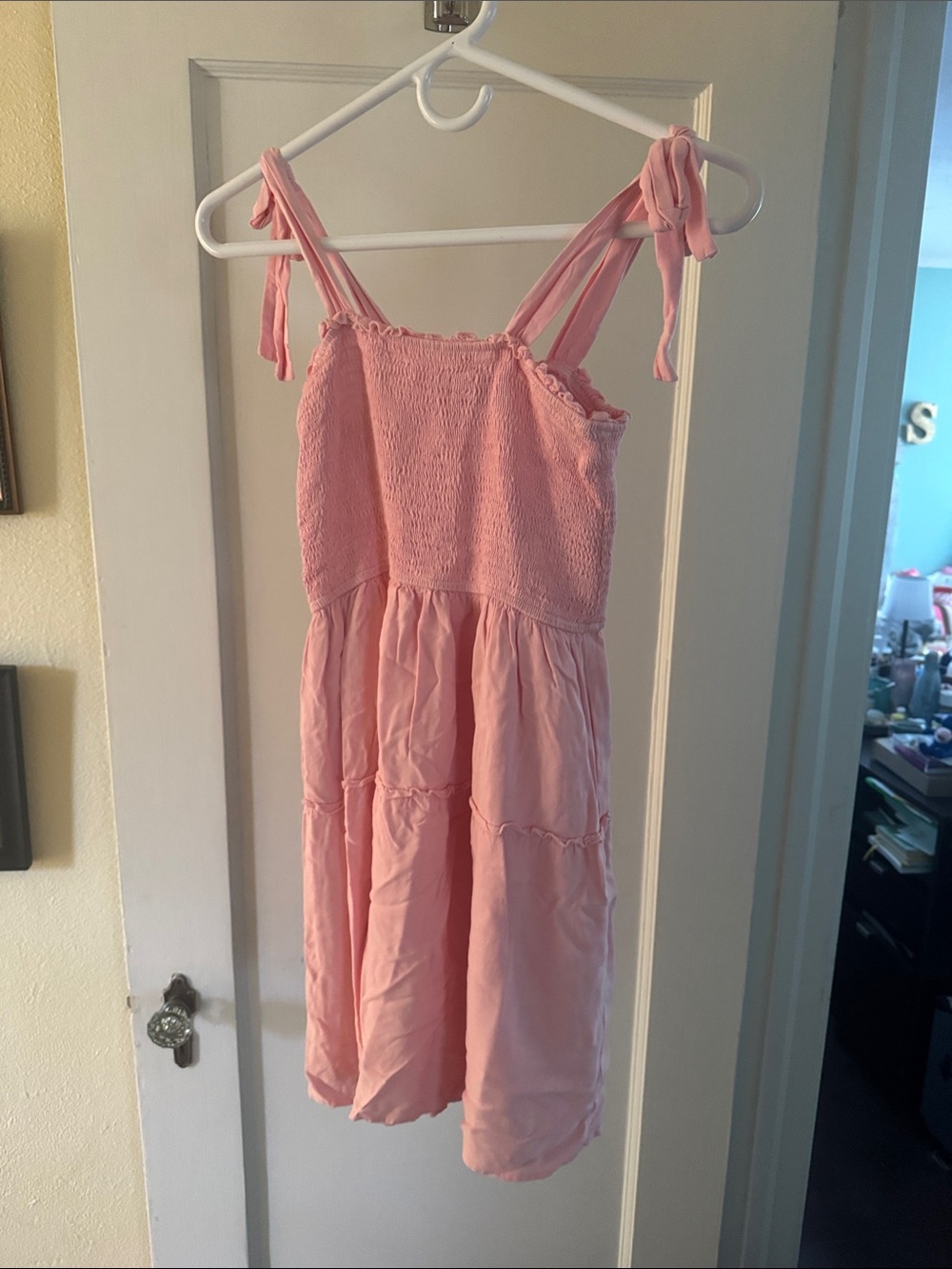 Light Pink Tie-Shoulder Smocked Casual Dress